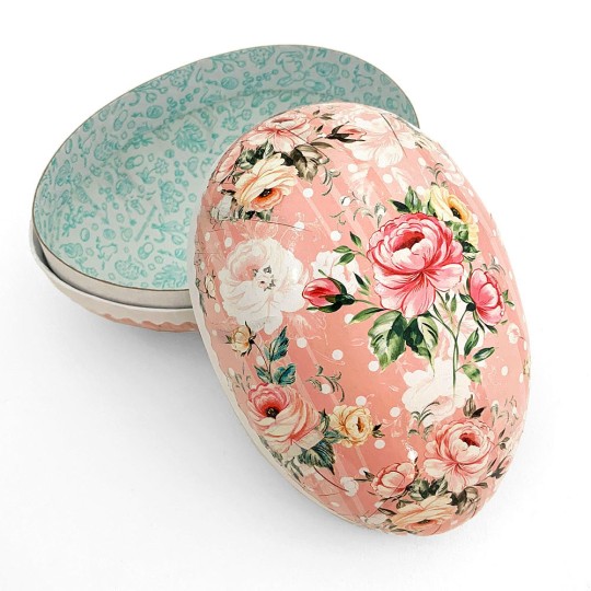 6" Pink Rose Collage Papier Mache Easter Egg Container ~ Germany
